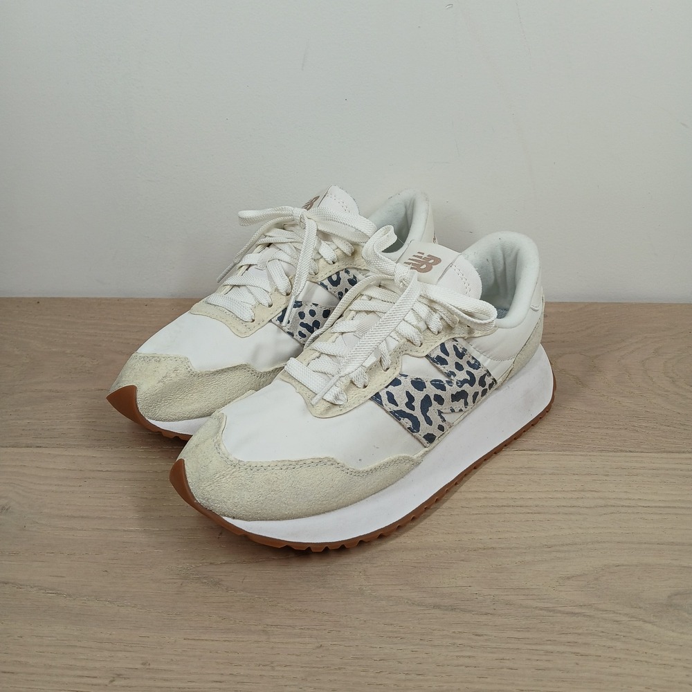 New Balance 237 Sneakers Women 8 White Suede Leopard Platform Retro Running